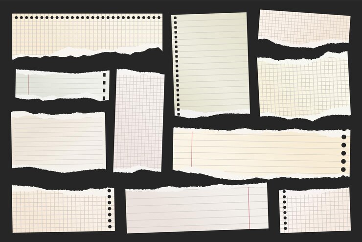 Vector ripped paper strips realistic crumpled paper scraps with torn edges shreds of notebook book or old