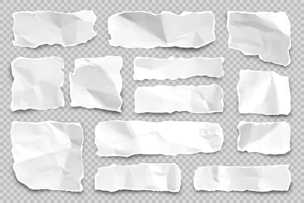 ripped paper strips on transparent background realistic crumpled paper scraps with torn edges shreds