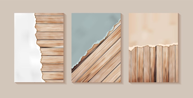 Разорванные бумажные полоски на деревянной стене Дизайн векторной иллюстрации формата А4