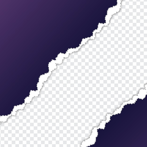 Разорванный фиолетовый лист бумаги с прозрачным фоном