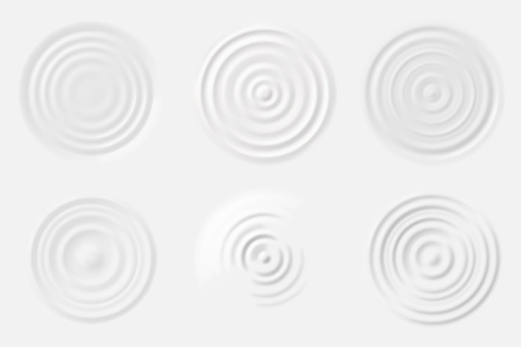 Vector ripple milk. top view cream, wave circles of yogurt. realistic shampoo fluid rounds, abstract white drop liquid puddle on surface vector set. cream milk surface round after drop, white texture ripples
