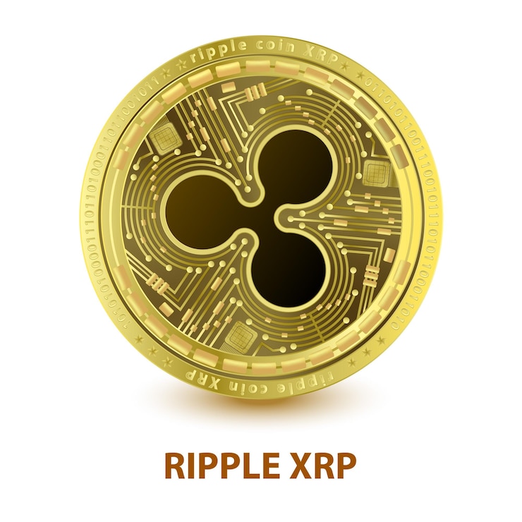 Vector ripple xrp coin golden cryptocurrency blockchain future currency replacement technology.
