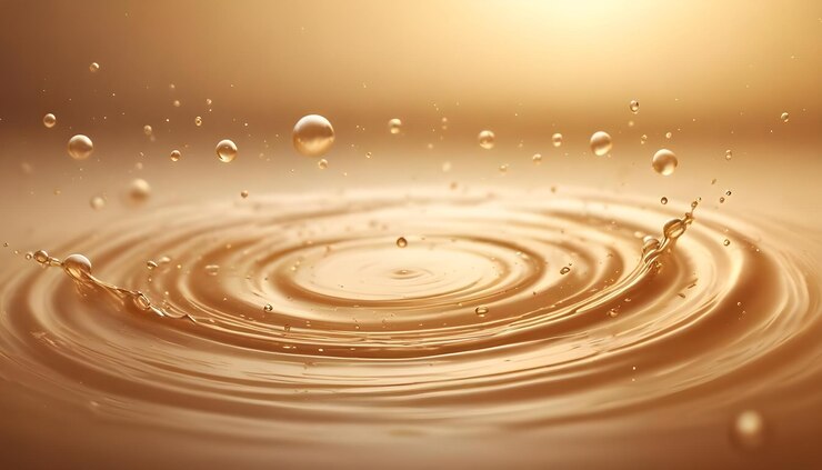 Vector ripples and droplets of golden liquid create a visually appealing abstract background with a sense of movement