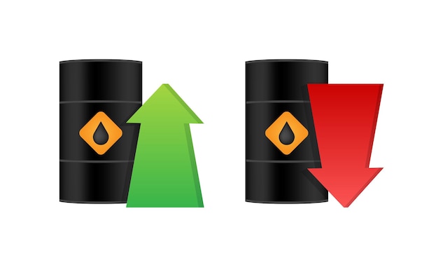 Рост и падение цен на рынке нефти Баррели нефти Мировая инфляция Векторная иллюстрация