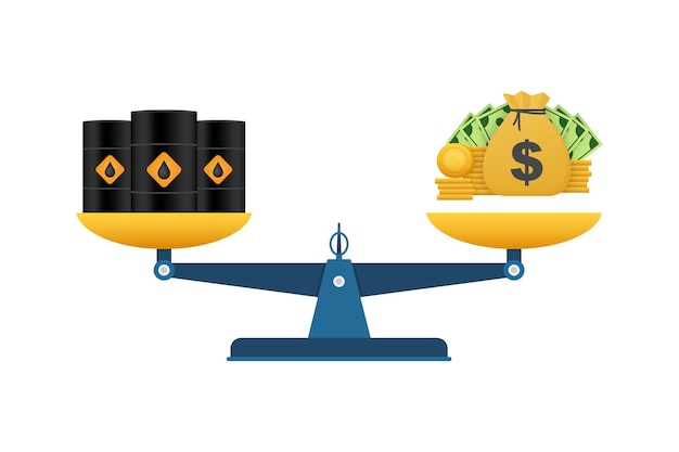 Aumento e calo dei prezzi del mercato petrolifero barili di petrolio inflazione mondiale illustrazione vettoriale delle scorte