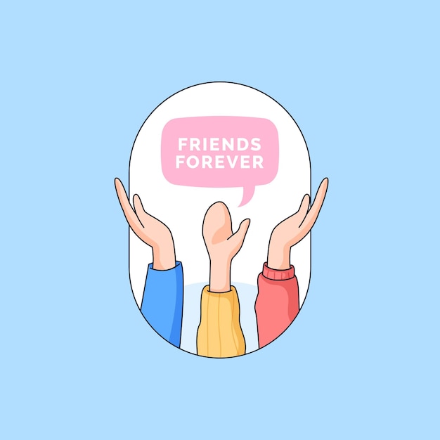 Rise hand group of best friends forever illustration for happy friendship day cartoon doodle design