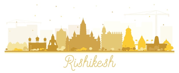 Rishikesh 인도 도시 스카이 라인 실루엣 흰색 절연 황금 건물