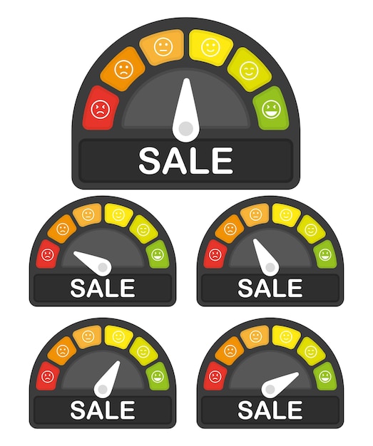 Risico verkoop meter set Hoge snelheid Platte infographic op witte achtergrond Pijlpictogram Vector