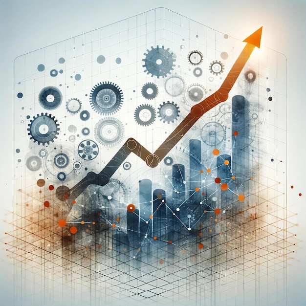 Rising Graph and Gears Symbolizing Growth and Innovation