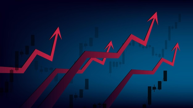 Rising prices and red up arrows on dark blue background The global crisis in all sectors and deterioration of economy Vector illustration