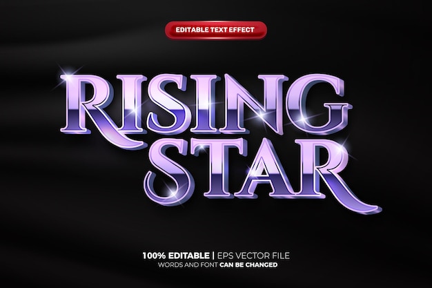 Vector rising start purple gold 3d editable text effect