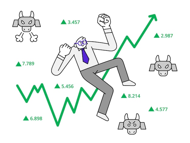 Illustrazione del carattere disegnato a mano del mercato azionario in aumento