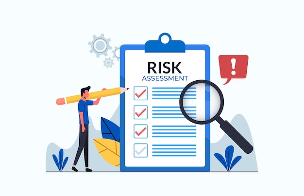 Risk assessment concept with form and magnifier vector illustration