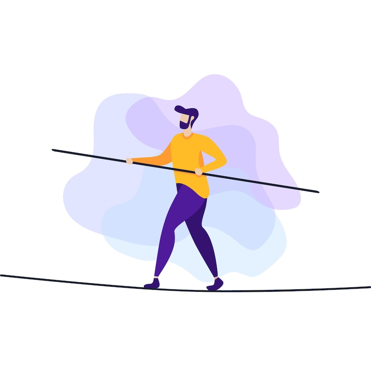 Vector risk and danger challenge man on rope flat banner