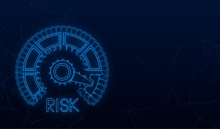 Vector risk icon on speedometer. high risk meter. vector illustration