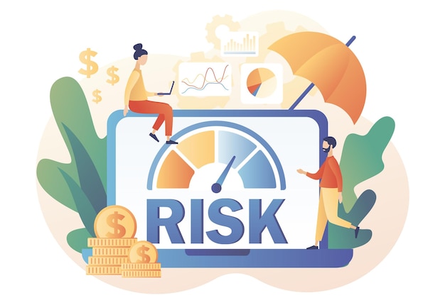 Risk management. tiny people review, evaluate, analysis risk. risk assessment online. business