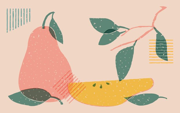 Risograph illustation with pears and leaves