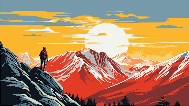 Vector risograph vintage mountain climbing vector illustration 06