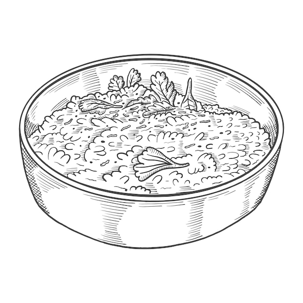 Risotto italia o cucina italiana cibo tradizionale isolato doodle schizzo disegnato a mano con stile contorno