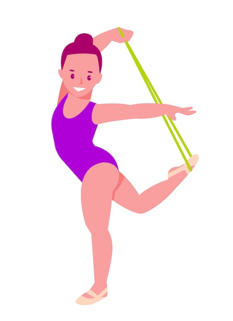 Ritmische gymnast met een touw klein meisje in een turnpakje