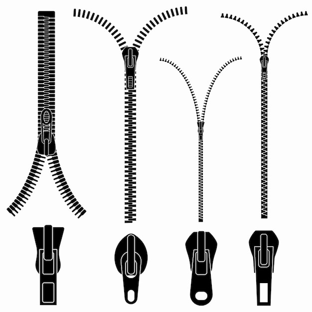 Ritssluitingen of ritstrekkers sluit open ritsen met sluiting ritssluiting en ontgrendel vector