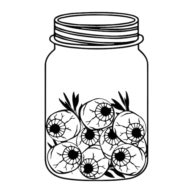 Ritual witchcraft jar with eyes for spells halloween vector illustration