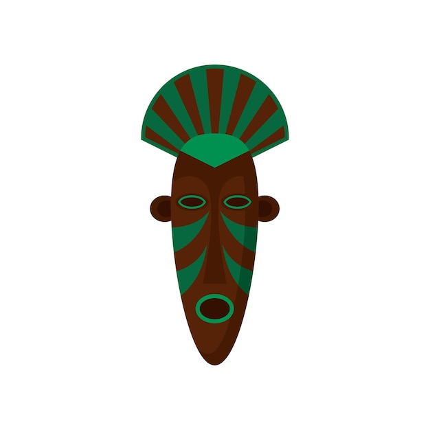 Ritual wooden voodoo mask painted with green color ethnic symbol of african people flat vector element for promo banner or poster