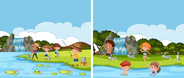 Vector a river activity scene