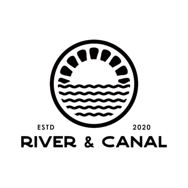 Acqua del canale del fiume nel vettore di progettazione del logo a forma di cerchio