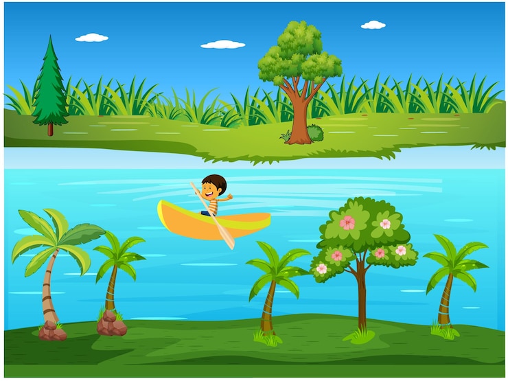 Vector river cartoon art and natural scenery