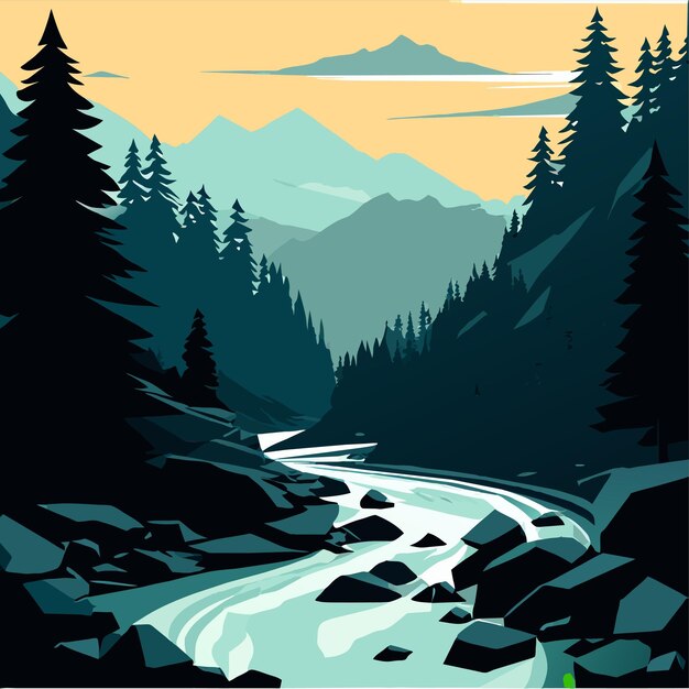 Vector river at foot of mountains vector illustration