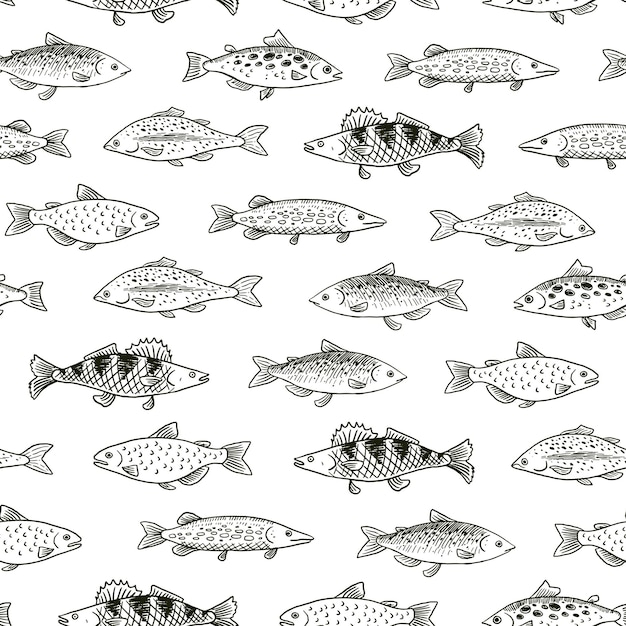 River freshwater fish vector seamless pattern