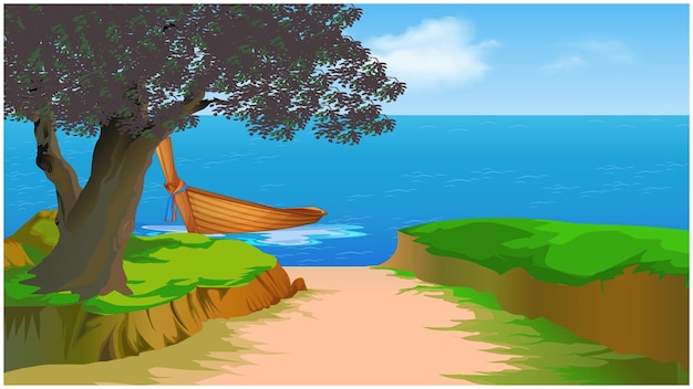 Vector river landscape background.