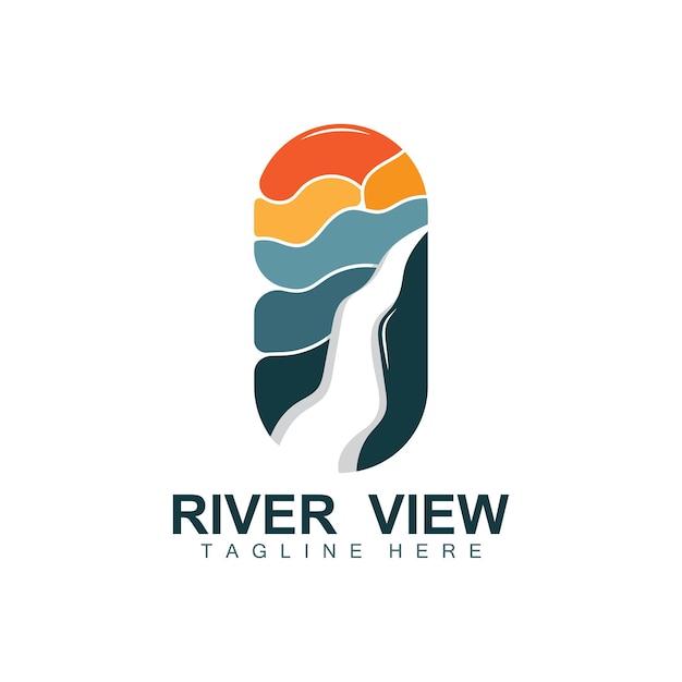 River Logo Design River Creek Vector Riverside Illustratie met een combinatie van bergen en natuur Productmerk