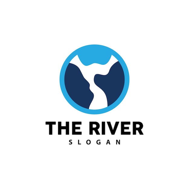 River Logo Design River Creek Vector Riverside Illustratie met een combinatie van bergen en natuur Productmerk