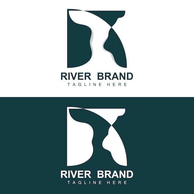 川のロゴデザイン 山と自然を組み合わせたリバー クリーク ベクター リバーサイド イラスト プロダクト ブランド