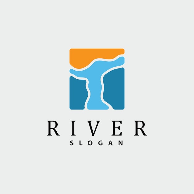 River logo design river creek vector riverside illustrazione con una combinazione di montagne e marchio di prodotti naturali