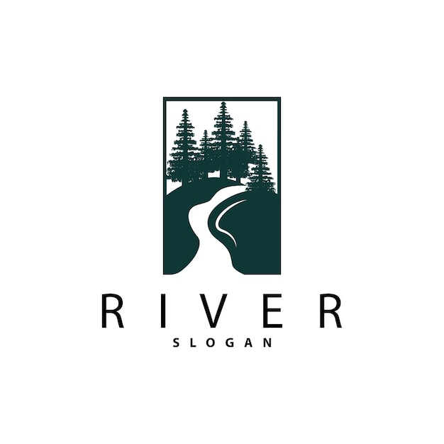 Disegno del logo del fiume illustrazione del paesaggio lungo il fiume river creek vector