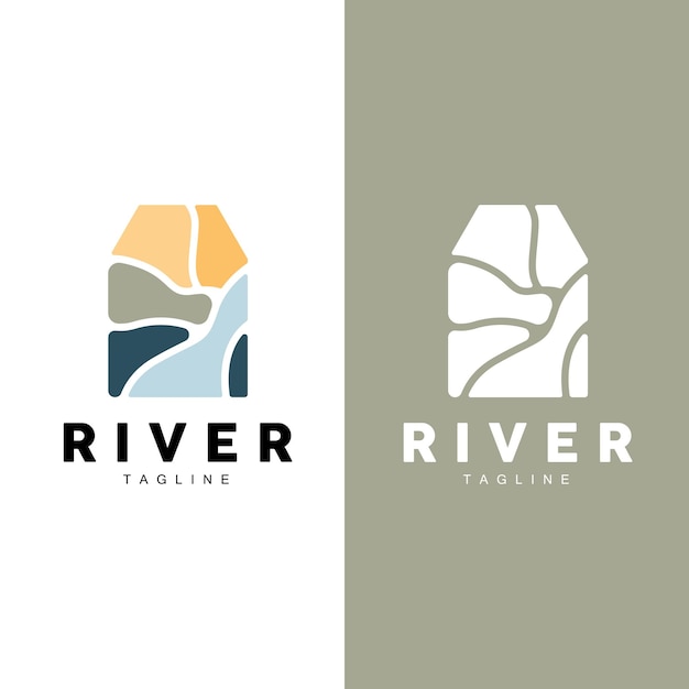 River Logo Streamer Vector River Bank Mountains And Farm Design Illustration Symbol Icon