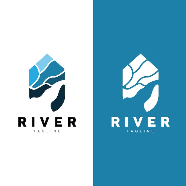 River Logo Streamer Vector River Bank Mountains And Farm Design Illustration Symbol Icon