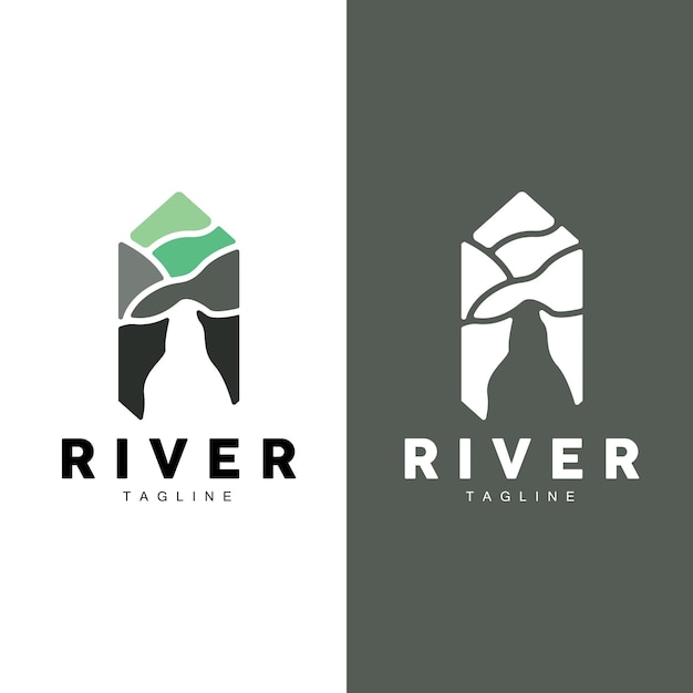 River Logo Streamer Vector River Bank Mountains And Farm Design Illustration Symbol Icon