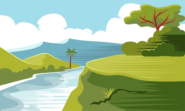 Vector river in mountain landscape background vector illustration
