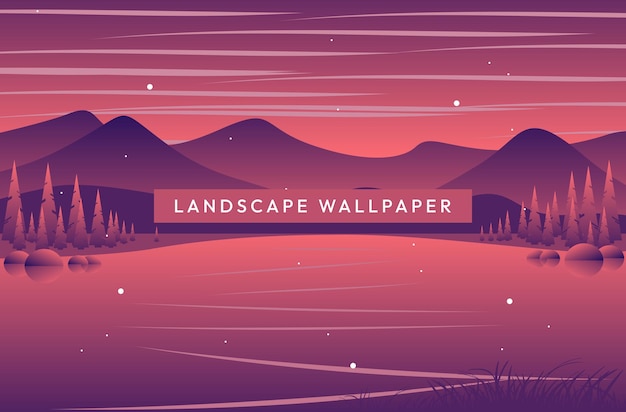 Vector river and mountains landscape in flat style design