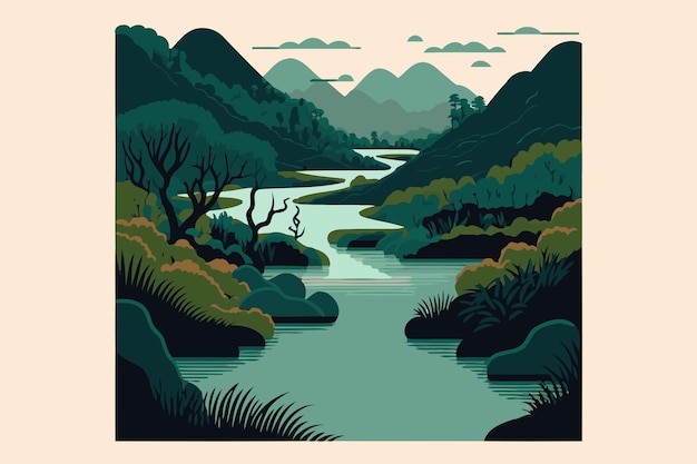 Vector river in natural environment jungle