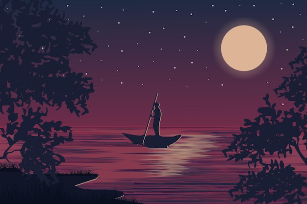 river night view landscape design nature scene flat design background template vector illustration