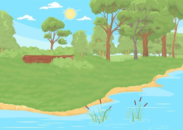 Vector river side landscape summer season vector background