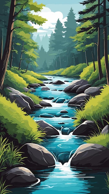 Vector river stream drawing cartoon artwork vector