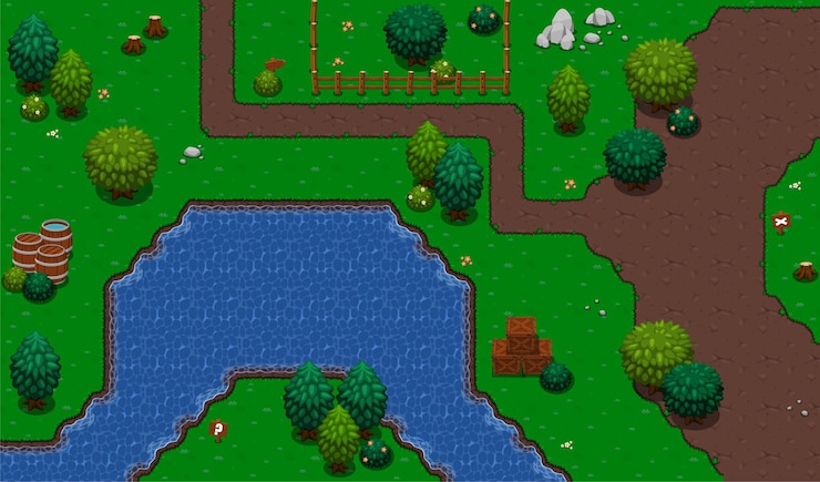 Vector river top down game tileset