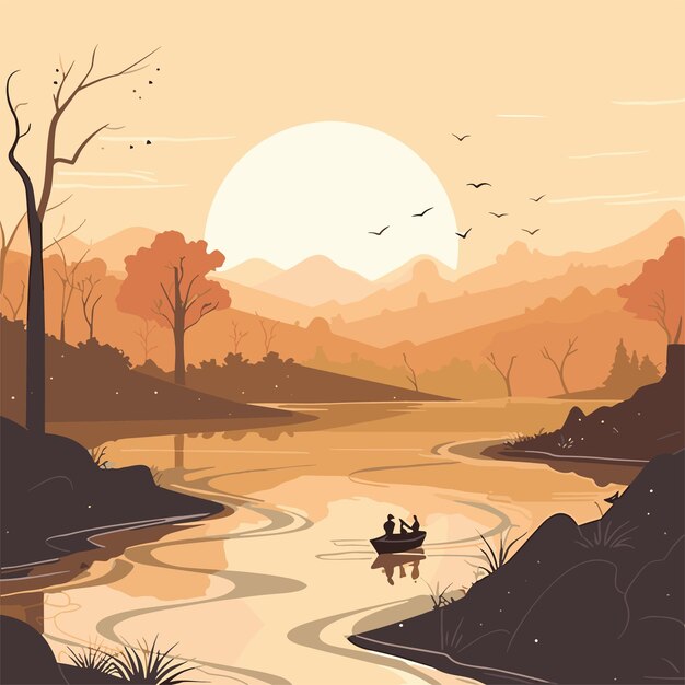 Vector river water forest concept illustration