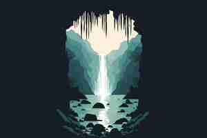 Vettore fiume con cascata visto da una grotta